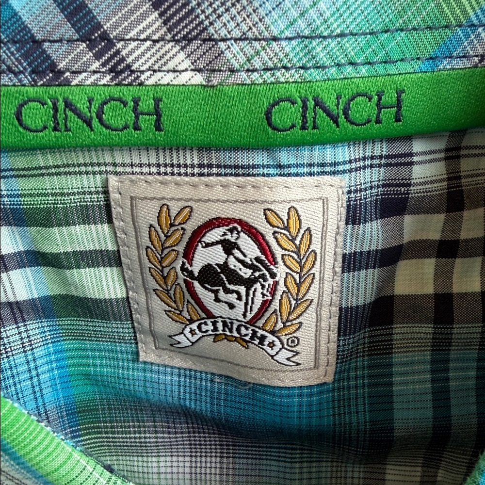 Cinch Blue Green Plaid Short Sleeve Button Down Shirt L Western - Picture 3 of 11